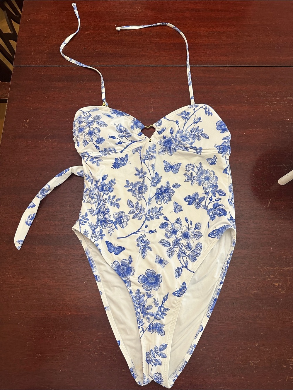 Betsey Johnson White and Blue Floral One-Piece Swimsuit